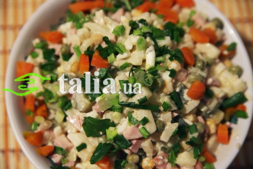 Рецепт. Классический салат оливье с колбасой (СССР)