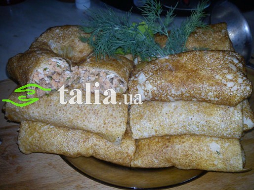 Рецепт. Блинчики с рыбой и яйцами