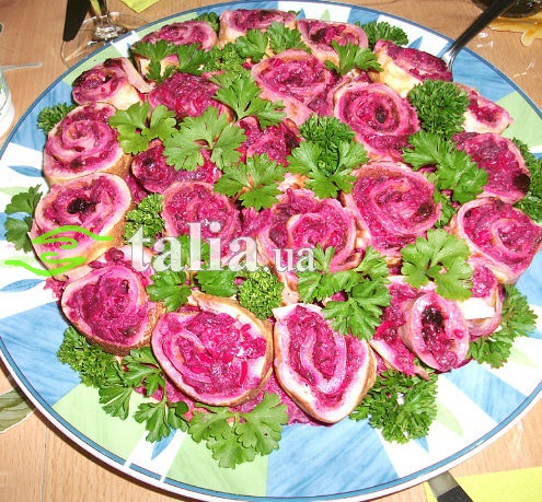 Рецепт. Салат с блинчиками ''Розочки''