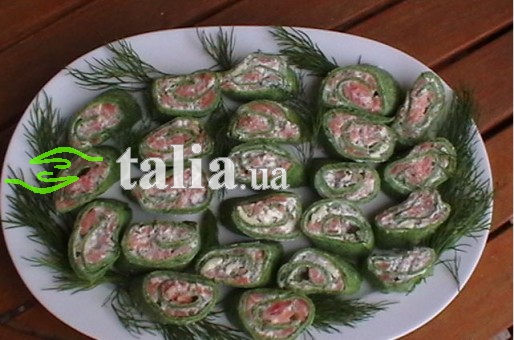 Рецепт. Блинчики со шпинатом фаршированные рыбой