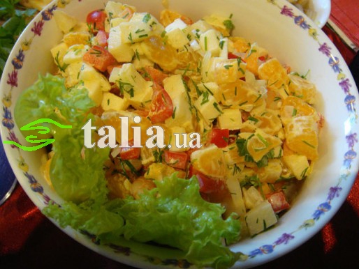 Рецепт. Постный салат с креветками и мандаринами