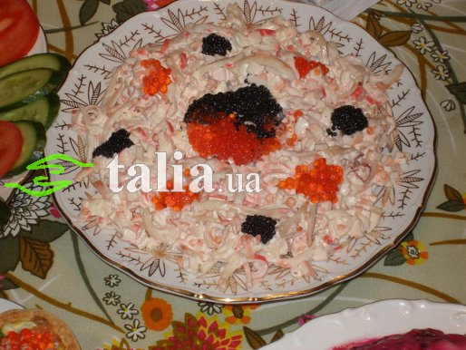Рецепт. Салат ''Крабовые палочки с кальмарами'' Рецепт. Салат ''Крабовые палочки с кальмарами''