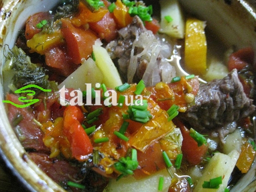 Рецепт. Чанахи в горшочках с мясом