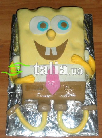 Рецепт. Торт ''Спанч Боб'' с украшением из мастики