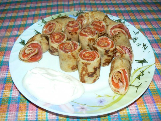 Рецепт. Блинчики с лососем закусочные
