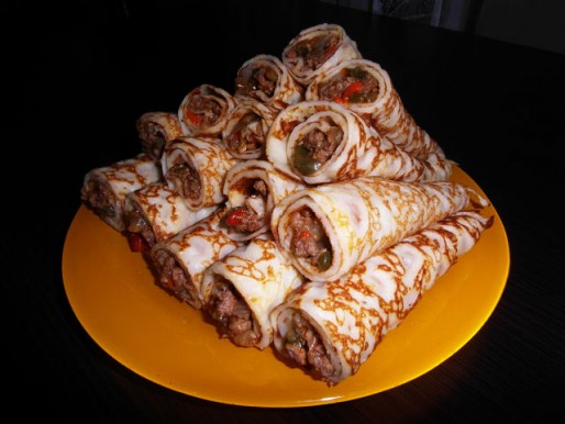 Рецепт. Блины с фаршем и болгарским перцем Рецепт. Блины с фаршем и болгарским перцем